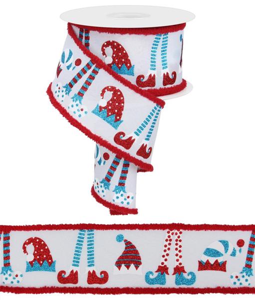 White/Red/Turquoise - Elf Hats/Legs with Drift Ribbon - 2.5 Inch x 10 Yards