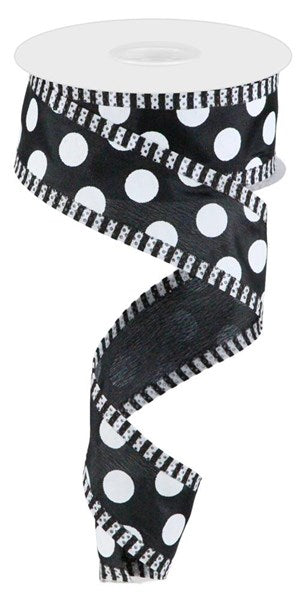 1-1/2 Inch x 10 Yards Polka Dot Ribbon w/ Black/White Edge