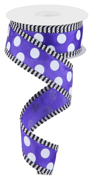 Purple/White - Large Polka Dot Stripe Ribbon - 1.5 Inch x 10 Yards