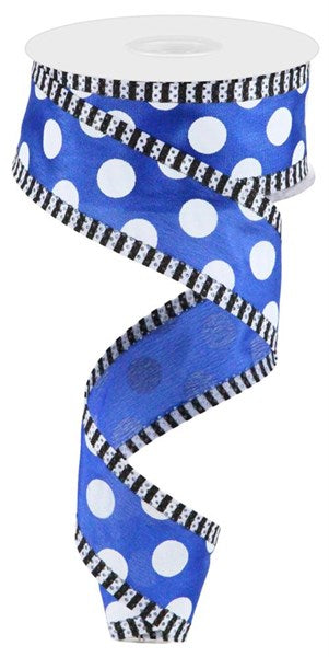 Royal Blue/White - Large Polka Dot/Stripe Ribbon - 1-1/2 Inch x 10 Yards