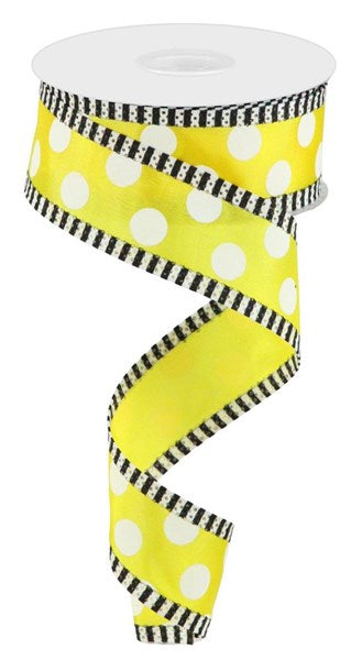 Yellow/White Large Polka Dot/Stripe Ribbon - 1-1/2 Inch x 10 Yards