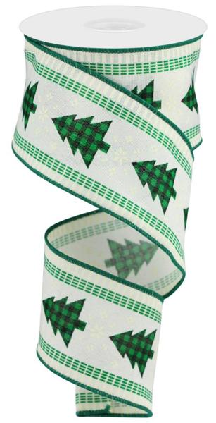 Ivory/Emerald/Black/Cream - Christmas Tree/Check/Stripe Ribbon - 2.5 Inch x 10 Yards