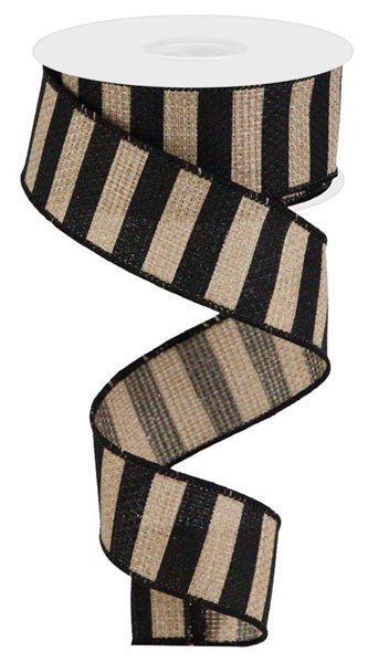 Beige/Black - Horizontal Stripe Ribbon - 1-1/2 Inch x 10 Yards