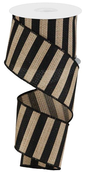 Beige/Black - Horizontal Stripe Ribbon - 2-1/2 Inch x 10 Yards