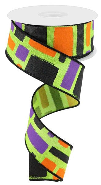 Lime/Black/Orange/Purple - Bold Brush Strokes Royal - 1.5 Inch x 10 Yards