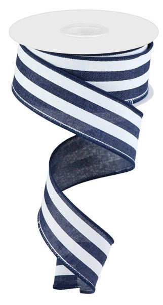 Navy/White - Vertical Stripe Ribbon - 1.5 Inch x 10 Yards