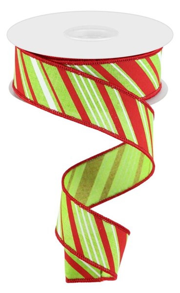 Lime/Red/White - Peppermint Stripes/Royal Ribbon - 1.5 Inch x 10 Yards