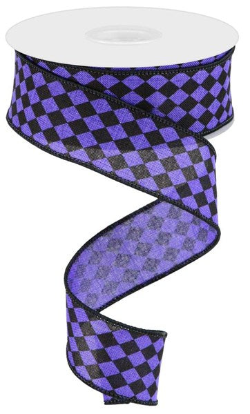 Purple/Black - Small Harlequin On Royal - 1.5 Inch x 10 Yards