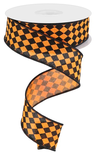 Orange/Black - Small Harlequin On Royal - 1.5 Inch x 10 Yards