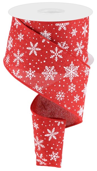 Dark Red/White - Mini Snowflake On Royal Wired Edge Ribbon - 2.5 Inch x 10 Yards