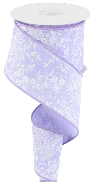 Lavender/White - Mini Rose On Royal Ribbon - 2-1/2 Inch x 10 Yards