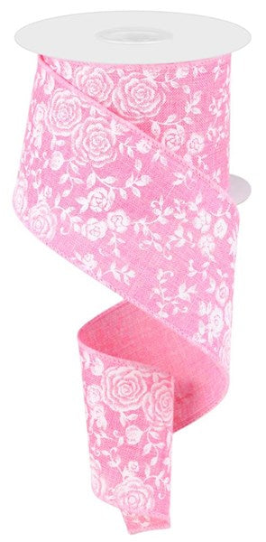 2-1/2 Inch x 10 Yards Pink/White Mini Rose On Royal Ribbon