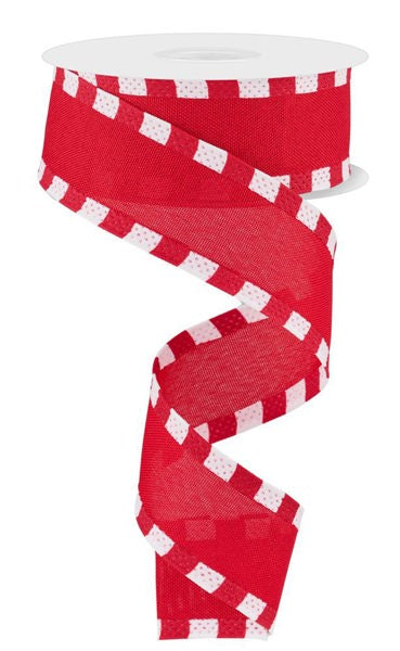 Pre-Order Now & Ship on Dec 23rd - Red/White - Faux Royal Burlap/Stripe Wired Edge Ribbon - ( 1-1/2 Inch | 10 Yards )