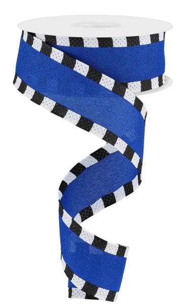 Blue/Black/White Faux Burlap/Stripe Ribbon - 1-1/2 Inch x 10 Yards