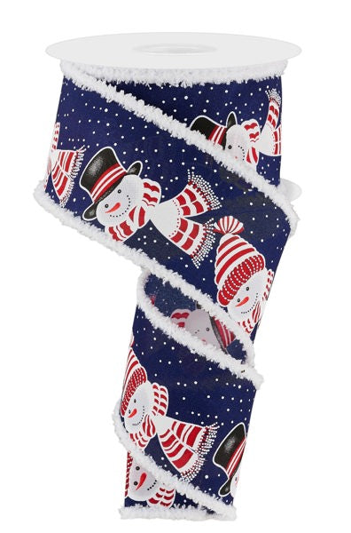 Light Navy/Red/Black/White - Snowman Head/Drift Wired Edge Ribbon - 2.5 Inch x 10 Yards