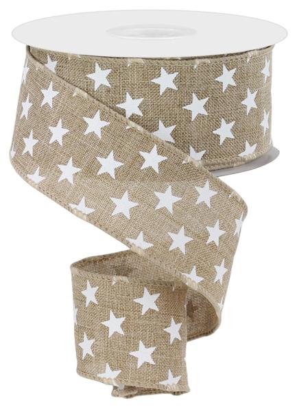 Light Beige/White - Random Star Ribbon - 1.5 Inch x 10 Yards