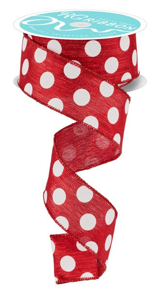 Pre-Order Now & Ship on Dec 30th 2024 - Red/White Medium Polka Dot Ribbon - 1-1/2 Inch x 10 Yards