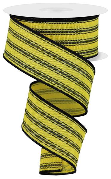 1-1/2 Inch x 10 Yards Yellow/Black Ticking Stripe Ribbon