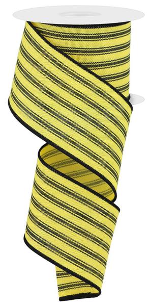 2-1/2 Inch x 10 Yards Yellow/Black Ticking Stripe Ribbon