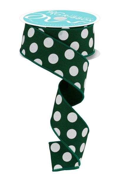 Pre-Order Now & Ship on Dec 30th 2024 - Hunter Green/White Polka Dots Ribbon - 1-1/2 Inch x 10 Yards