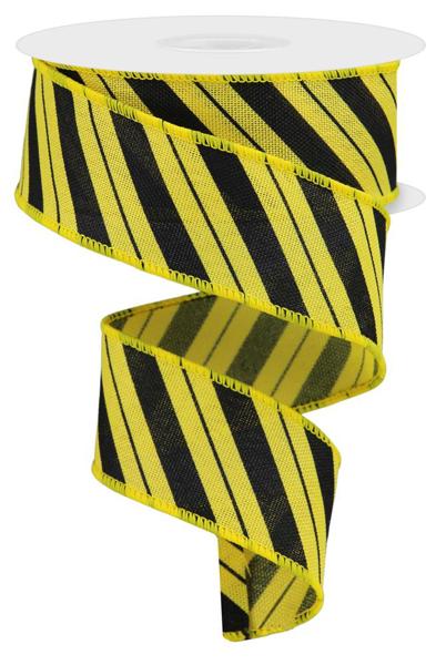 Yellow/Black Diagonal Line Royal Ribbon - 1-1/2 Inch x 10 Yards