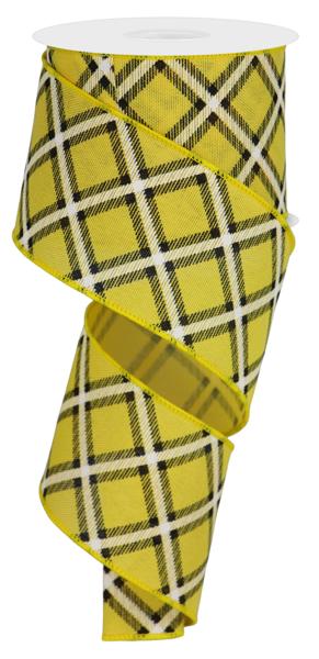 2-1/2 in x 10 yd Yellow Ribbon Faux Ryl w/ Diagonal Check