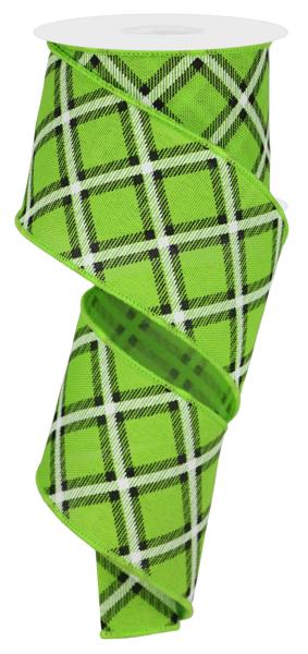 2-1/2 in x 10 yd Green Ribbon Faux Ryl w/ Diagonal Check