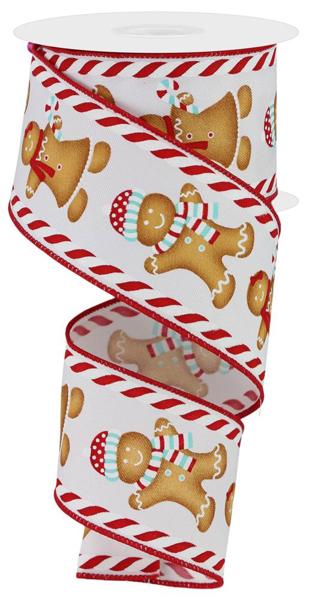 White/Red/Ice Blue/Brown - Gingerbread Boy/Girl/Candy Wired Edge Ribbon - 2.5 Inch x 10 Yards