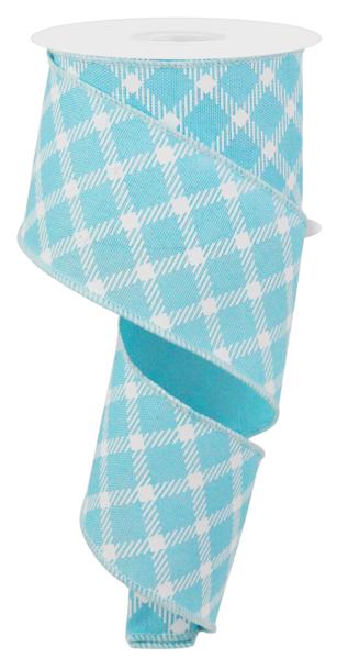 Light Blue and White Checkered Burlap Ribbon - 2-1/2 Inch x 10 Yards