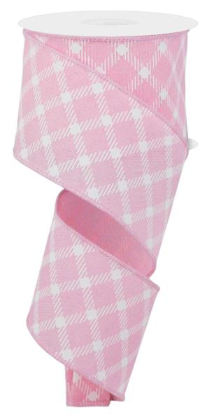 Pink/White - Diamond Check/Faux Royal Burlap Ribbon - 2-1/2 Inch x 10 Yards