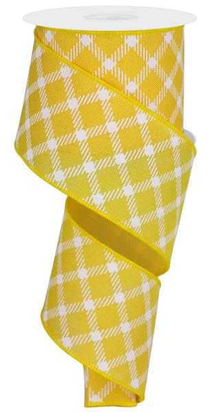 Sun Yellow/White - Diamnd Check/Faux Royal Burlap Ribbon - 2-1/2 Inch x 10 Yards