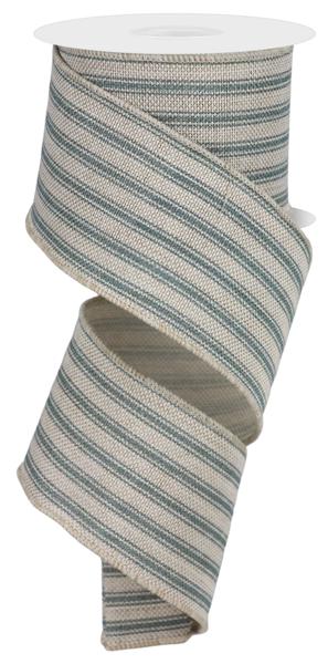 Light Beige/Smoke Blue - Ticking Stripe Ribbon - 2-1/2 Inch x 10 Yards