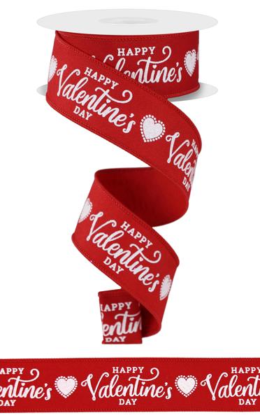 Pre-Order Now & Ship on Dec 23rd - Red - Happy Valentines Day Wired Edge Ribbon - ( 1-1/2 Inch | 10 Yards )