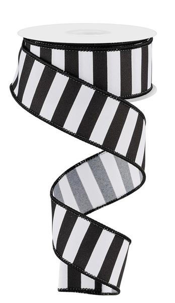 White/Black Medium Horizontal Stripe Ribbon - 1-1/2 Inch x 10 Yards