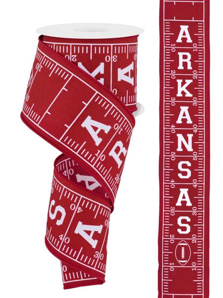 White/Crimson - Arkansas Football Field Wired Ribbon - 2-1/2 Inch x 10 Yards