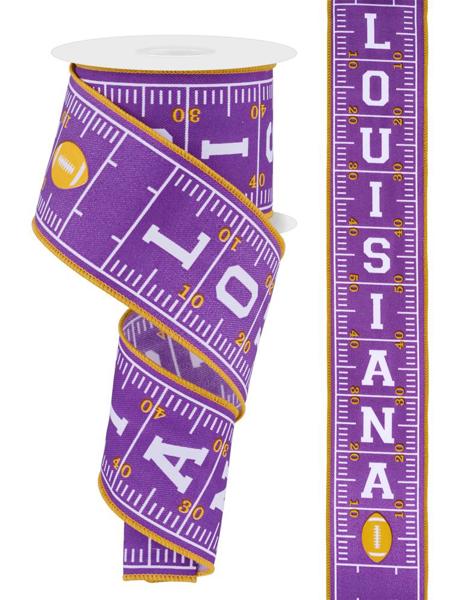 White/Gold/Purple - Louisiana Football Field Wired Ribbon - 2-1/2 Inch x 10 Yards