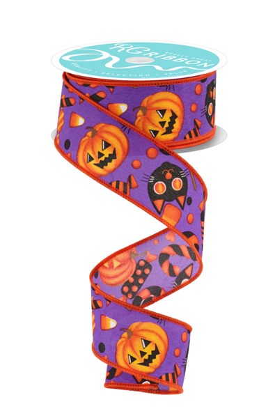 Purple/Multi - Pumpkin Cat Candy - 1.5 Inch x 10 Yards