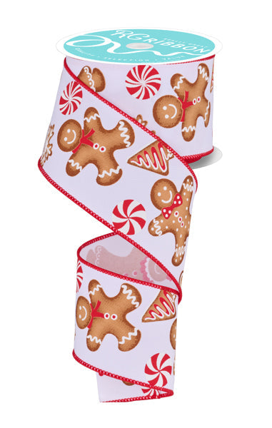 White/Red/Brown - Gingerbread Ribbon - 2.5 Inch x 10 Yards