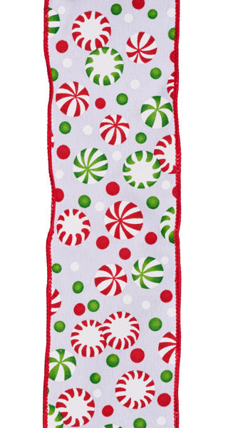 White/Red/Green - Christmas Candy Ribbon - 2.5 Inch x 10 Yards