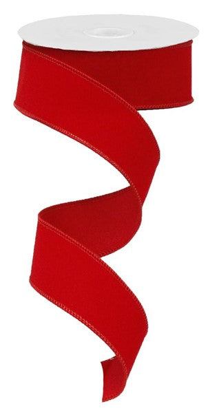 Red - Indoor Velvet Ribbon Wired Edge Ribbon - 1.5 Inch x 10 Yards