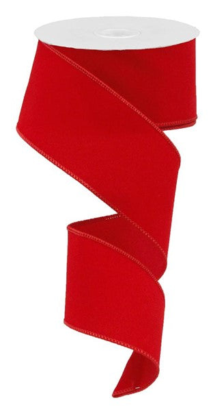 Red - Indoor Velvet Ribbon Wired Edge Ribbon - 2.5 Inch x 10 Yards