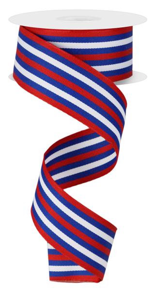 Red/White/Blue - Vertical Stripe Ribbon - 1-1/2 Inch x 10 Yards