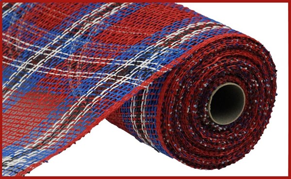 10 inch x 10 yard Red & Royal Plaid Poly Burlap Mesh