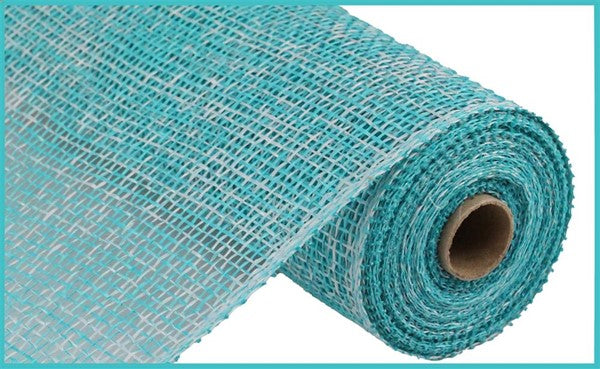 Turquoise/White - Two-Tone Poly Burlap Mesh - 10 Inch x 10 Yards