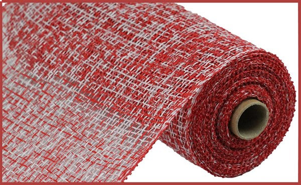 Red/White - Two-Tone Poly Burlap Mesh - 10 Inch x 10 Yards