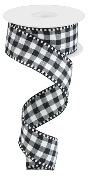 Pre-Order Now & Ship on Dec 30th 2024 - Black/White Gingham Check Ribbon - 1-1/2 Inch x 10 Yards