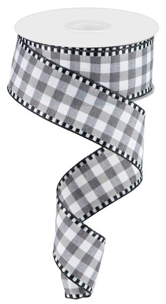 Grey/White - Gingham Check Ribbon - 1-1/2 Inch x 10 Yards