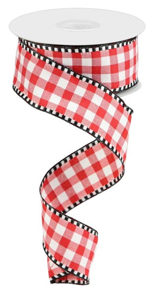 Pre-Order Now & Ship on Dec 30th 2024 - Red/White Gingham Check Ribbon - 1-1/2 Inch x 10 Yards