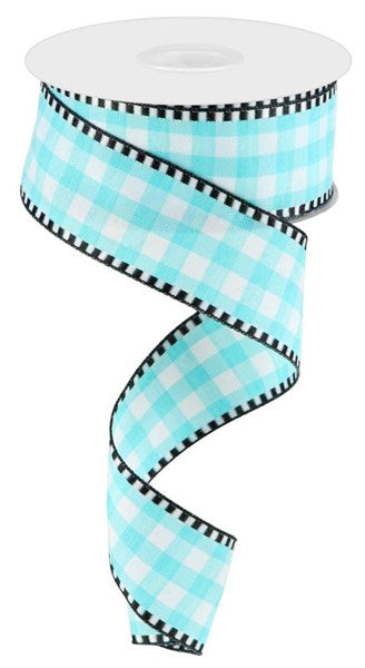 Turquoise/White - Gingham Check Ribbon - 1-1/2 Inch x 10 Yards