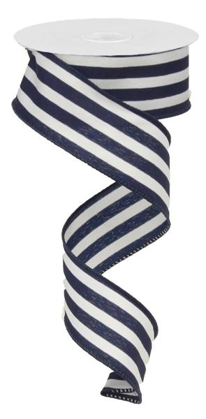 White/Navy Blue - Vertical Stripe Ribbon - 1-1/2 Inch x 10 Yards